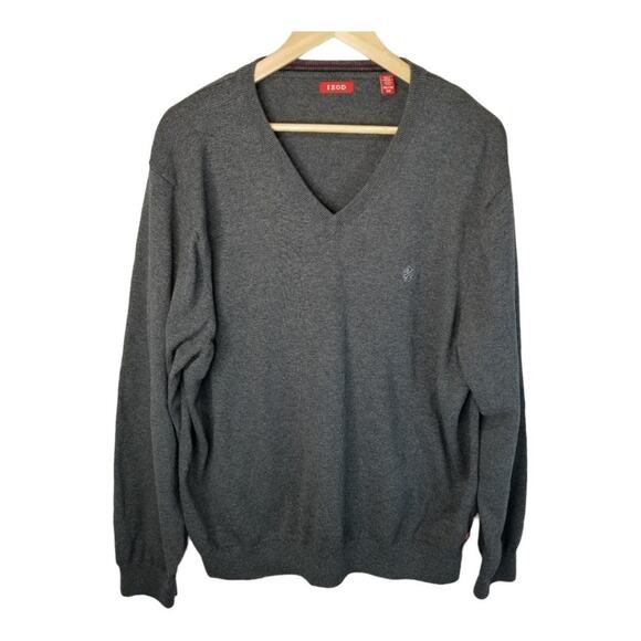 IZOD Sweater 2XL  Men's Fine Gauge Essentials V-Neck Solid Gray - Picture 1 of 9